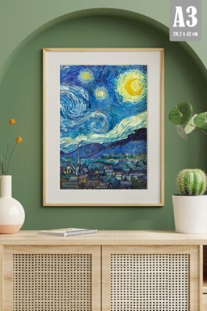 Kağıt Poster Starry Night - Yıldızlı Gece - Van Gogh-ünlü Tablolar - Kuşe