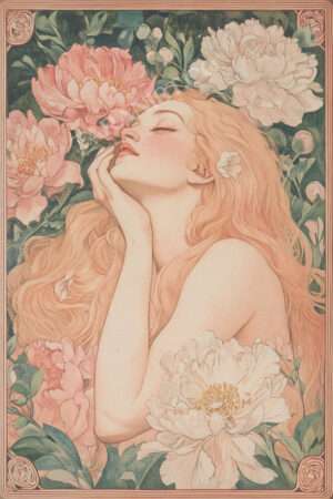 Kağıt Poster Çerçevesiz Alfonso Mucha Poster Çiçekli Kadın