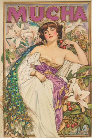 Kağıt Poster Çerçevesiz Alfonso Mucha Poster Çiçekli Kadın