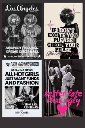 Kağıt Poster Disco Ball Party Girl Disko Kafa Lucky 777 Los Angeles Kağıt Poster
