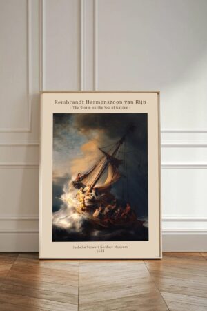 Kağıt Poster Duvar Dekorasyonu Kalın Kuşe Dekoratif Rembrandt Celile Denizi'nde Fırtına