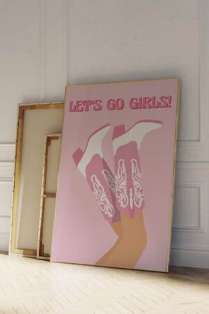 Kağıt Poster Duvar Dekorasyonu Kalın Kuşe Dekoratif Ters Kovboy Çizme Pembe Girl