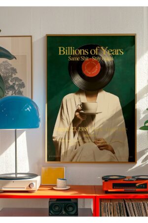 Poster - Mid Century Modern Retro Plak Kafa 90'lar Vintage Coffee Love Vinyl Record