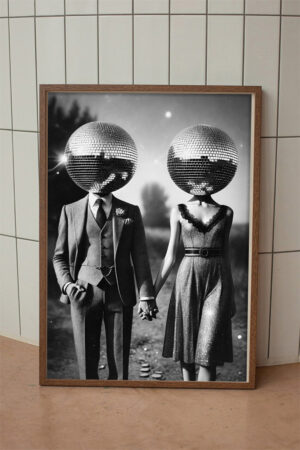Poster Disco Ball Lovers Siyah Beyaz Disko Topu