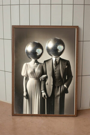 Poster Disco Ball Lovers Siyah Beyaz Retro Vintage Dekor Disko Topu