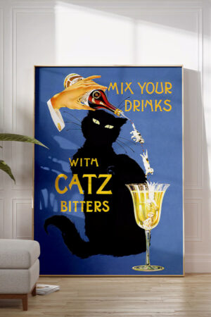 Vintage Cat Kedi Retro Reklam Kağıt Poster Catz Bitters