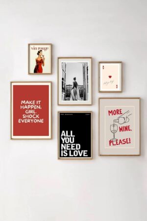 Kağıt Poster - 6'li Wine Şarap Make It Happen Girl More Wine Please
