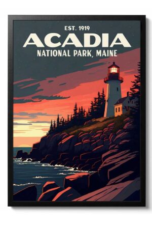 Kağıt Poster Acadia Deniz Feneri Sanatsal Kuşe Duvar Dekorasyonu