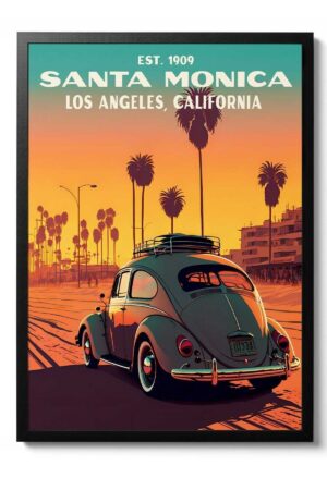 Kağıt Poster Vosvos Santa Monica Sanatsal Kuşe Duvar Dekorasyonu