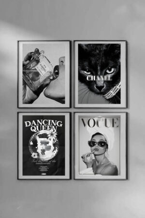 Kağıt Poster 4 Adet 21x30 Cm Fashion Moda Vogu Siyah Kedi Chann Dancing Queen Disko Topu Abba