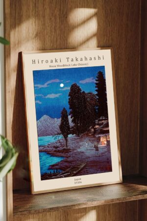 Poster Hiroaki Takahashi - Moon Woodblock Lake Chizenji -
