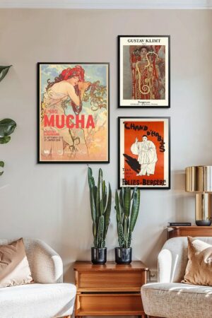 Kağıt Poster 3 Adet Alphonse Mucha Gustav Klimt Palyaço Kuşe Sergi Kağıt Poster