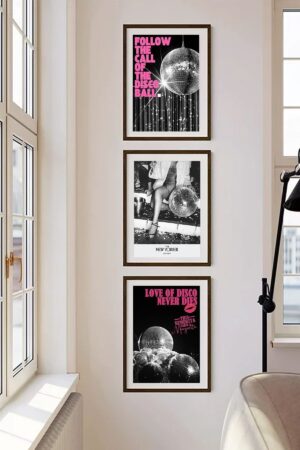 Kağıt Poster 3 Adet Disco Party Disko Topu Kuşe Kağıt Poster