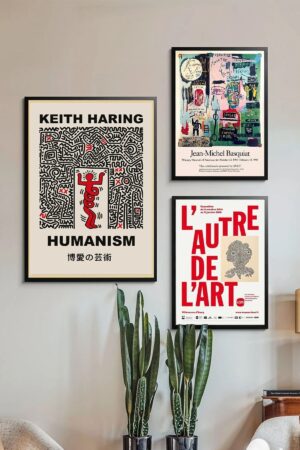 Kağıt Poster 3 Adet Keith Haring Jean Michel Basquiat Kuşe Sergi Kağıt Poster