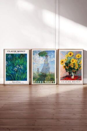 Kağıt Poster 3'lü Duvar Dekorasyonu Kalın Kuşe Dekoratif Claude Monet