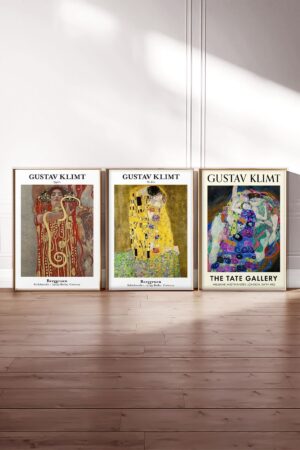 Kağıt Poster 3'lü Duvar Dekorasyonu Kalın Kuşe Dekoratif Gustav Klimt - Art Nouveau