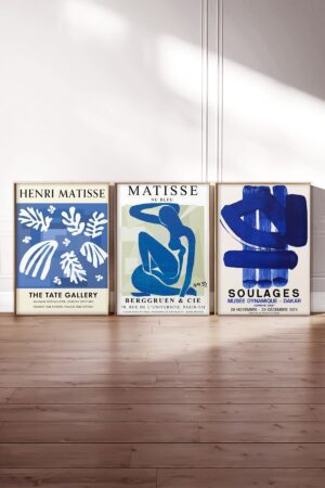 Kağıt Poster 3'lü Duvar Dekorasyonu Kalın Kuşe Dekoratif Henri Matisse - Pierre Soulages -