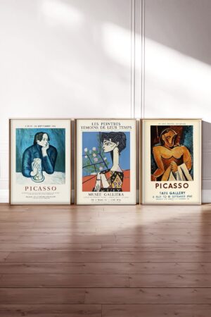 Kağıt Poster 3'lü Duvar Dekorasyonu Kalın Kuşe Dekoratif Picasso Exhibition Kübizm