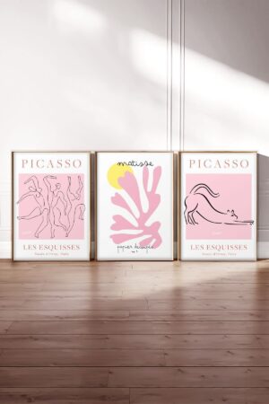 Kağıt Poster 3'lü Duvar Dekorasyonu Kalın Kuşe Dekoratif Picasso Matisse
