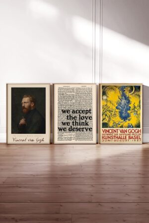 Kağıt Poster 3'lü Duvar Dekorasyonu Kalın Kuşe Dekoratif Vincent Van Gogh Portre