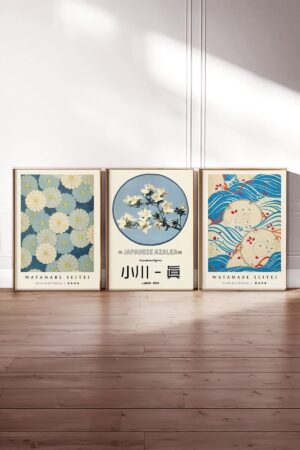 Kağıt Poster 3'lü Duvar Dekorasyonu Kalın Kuşe Dekoratif Watanabe Seitei Japon Sanatı