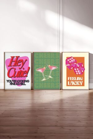 Kağıt Poster 3'lü Retro Duvar Dekorasyonu Kuşe Dekoratif Vintage Martini Şans Zarları