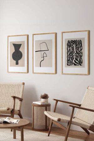 Kağıt Poster Mid Century Abstract Soyut Siyah 3 Adet Duvar Dekorasyonu Kuşe