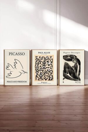 Kağıt Poster Pablo Picasso Paul Klee Matisse 3 Adet Duvar Dekorasyonu Kuşe
