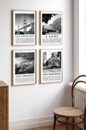 Los Angeles Hollywood San Francisco Capri Melbourne Şehir Kağıt Poster 4 Adet