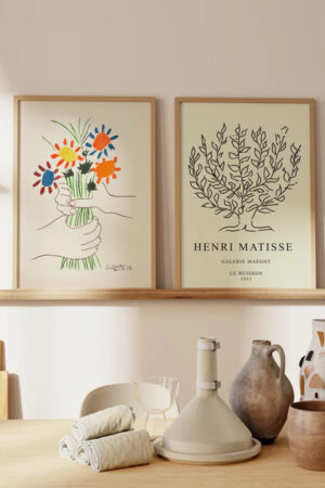 Poster - 2'li Henri Matisse Çiçek Modern Minimalist Sanat