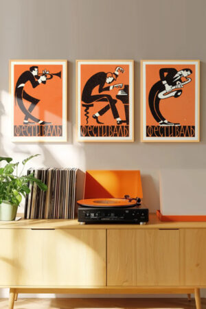 Poster - 3'lü Caz Jazz Trio Üçleme Müzik Temalı Modern Sanat