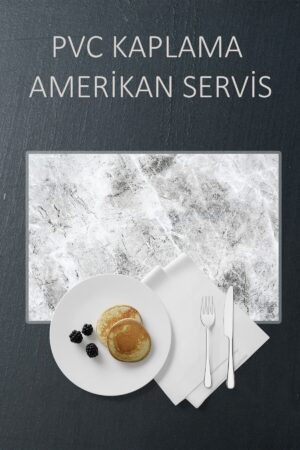 4 Adet Pvc Kaplamalı Silinebilir Amerikan Servis - Mermer Desenli