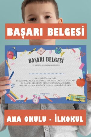 Anaokulu - Ilkokul Başarı Belgesi Sertifika Basımı 50 Adet