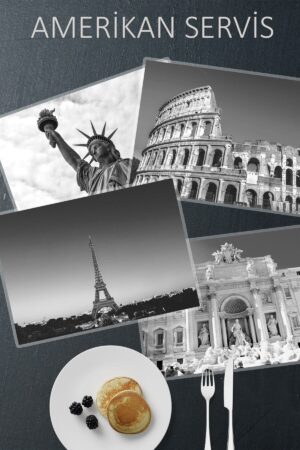 4 Adet Pvc Kaplamalı Silinebilir Amerikan Servis - Travel Serisi Paris Roma New York