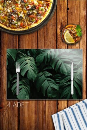 4 Adet Pvc Kaplamalı Silinebilir Amerikan Servis 30x40 Cm - Tropikal Desen