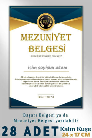 2025 Mezuniyet Belgesi Lise Ortaokul Başarı Belgesi Sertifika Basımı 28 Adet