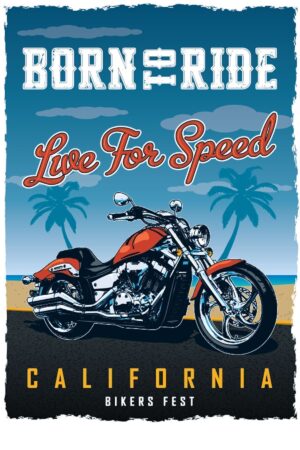 Poster Born To Ride Motosiklet Kuşe Kalın