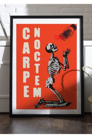 Poster Carpe Noctem - Geceyi Yakala Skeleton Iskelet Kuşe Kalın