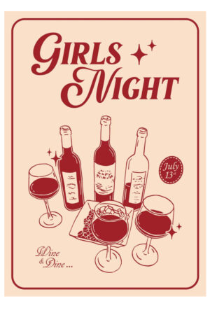 Poster - Girls Night Şarap ve Şişeler - Eğlenceli Kızlar Posteri