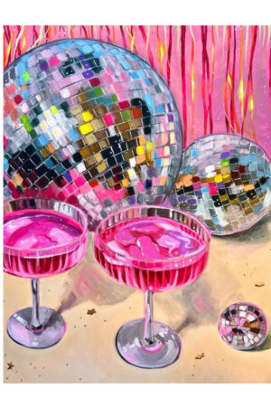 Poster - Disco Ball Pink Cocktails - Retro 70s Party Aesthetic