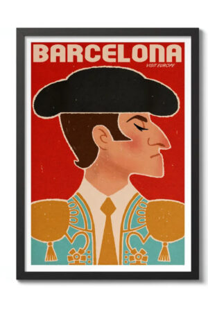 Poster - Barcelona Bereli Adam Portresi - Kırmızı Retro Duvar Sanatı