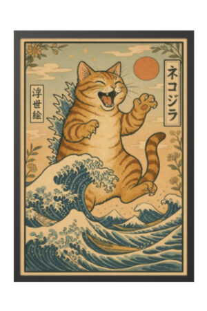 Kağıt Poster - Kedi Posteri Cat Kedzilla Kedi İllüstrasyonu Kediseverlere