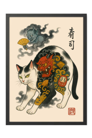 Kağıt Poster - Kedi Posteri Cat Kedzilla Kedi İllüstrasyonu Kediseverlere