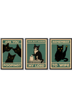 Kağıt Poster - 3'lü Kedi Posteri Cat Kedzilla Kedi İllüstrasyonu