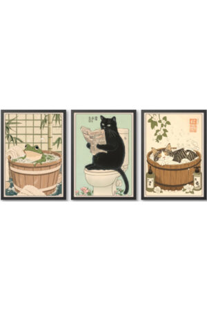 Kağıt Poster - 3'lü Kedi Posteri Cat Kedzilla Kedi İllüstrasyonu