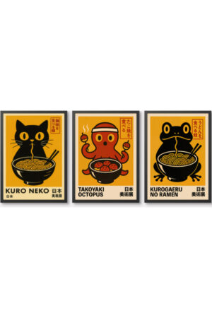 Kağıt Poster - 3'lü Kedi Posteri Cat Kedzilla Kedi İllüstrasyonu