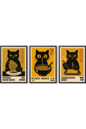 Kağıt Poster - 3'lü Kedi Posteri Cat Kedzilla Kedi İllüstrasyonu
