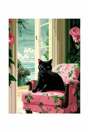 Poster Pencereden Baka Kedi Fovizm Manzarası Romantik Poster