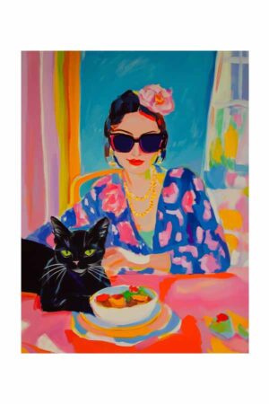 Poster - Modern Kadın ve Kedi - Renkli Duvar Posteri