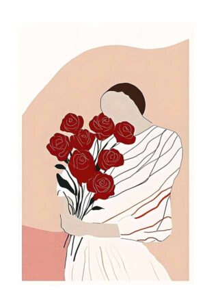 Poster Minimal El ve Gül Çizimi Sanat Posteri